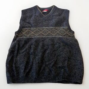 Vintage Union Bay 100% Wool Sweater Vest – Gray Pattern – Men's L